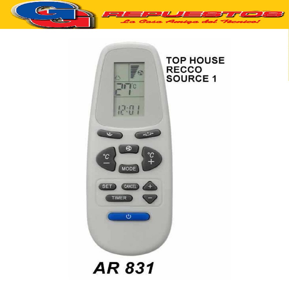 CONTROL REMOTO AIRE ACONDICIONADO SPLIT AR831//TOP HOUSE-RECCO-YORK A431