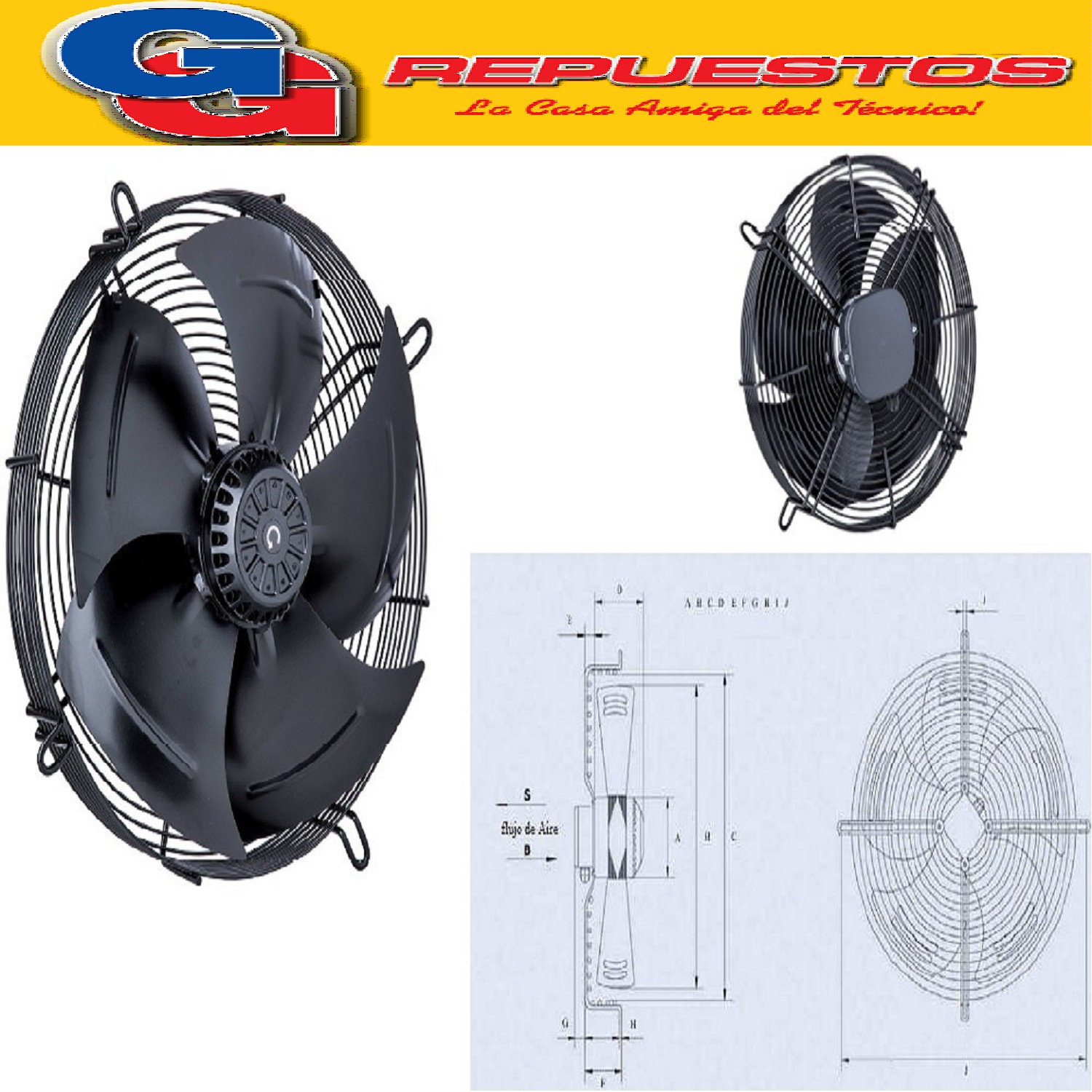 FORZADOR MOTOVENTILADOR BlueStar-YWF4D-400S-ASPIRANTE  TRIFA SICO PALA REJA