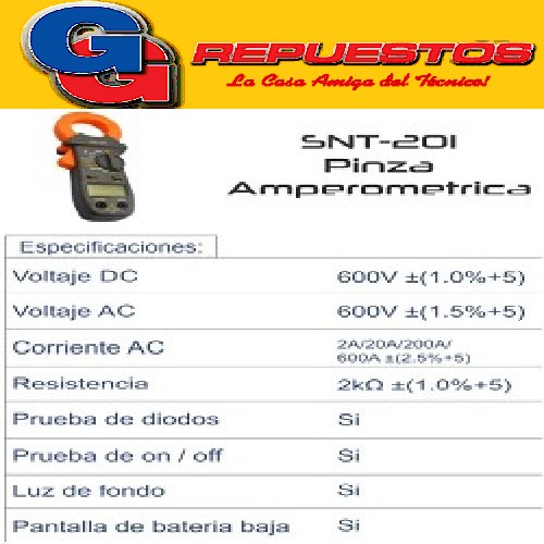 PINZA AMPEROMETRICA CSNT-201 PROFESIONAL ALTA CALIDAD CON GARANTIA