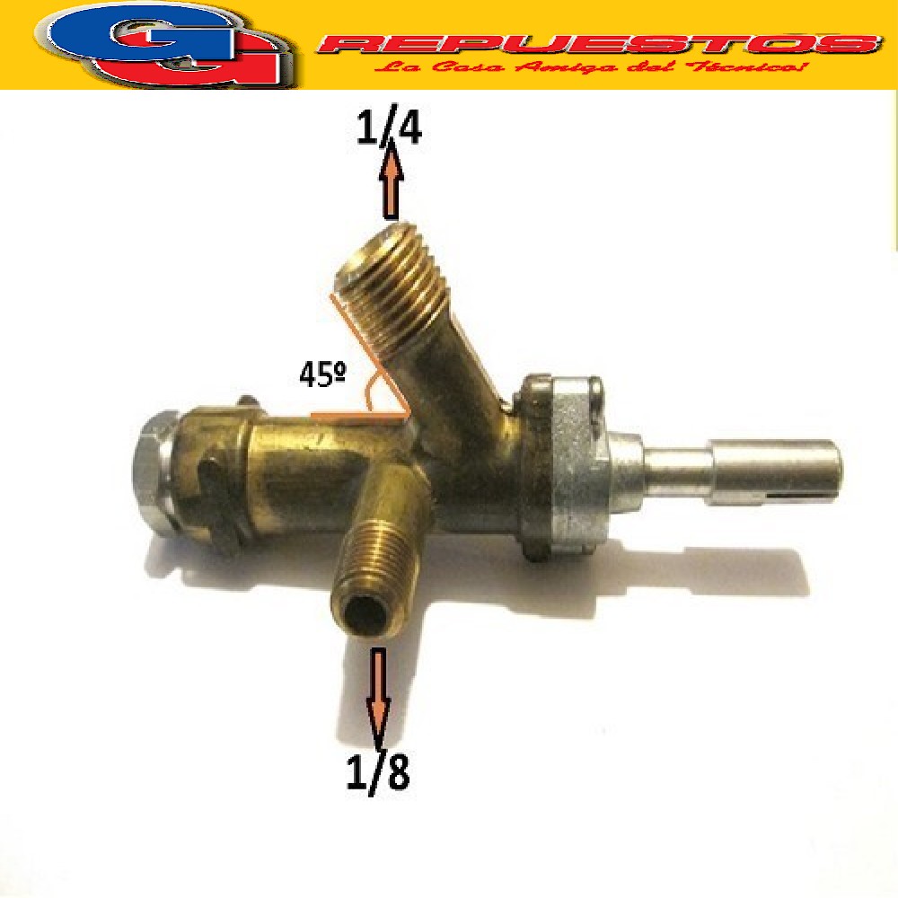 VALVULA ROBINETE DE SEGURIDAD 45º HORNO COCINA VOLCAN ROSCA  1/8 X 1/4 X 5/16 CONICA (COC 11)