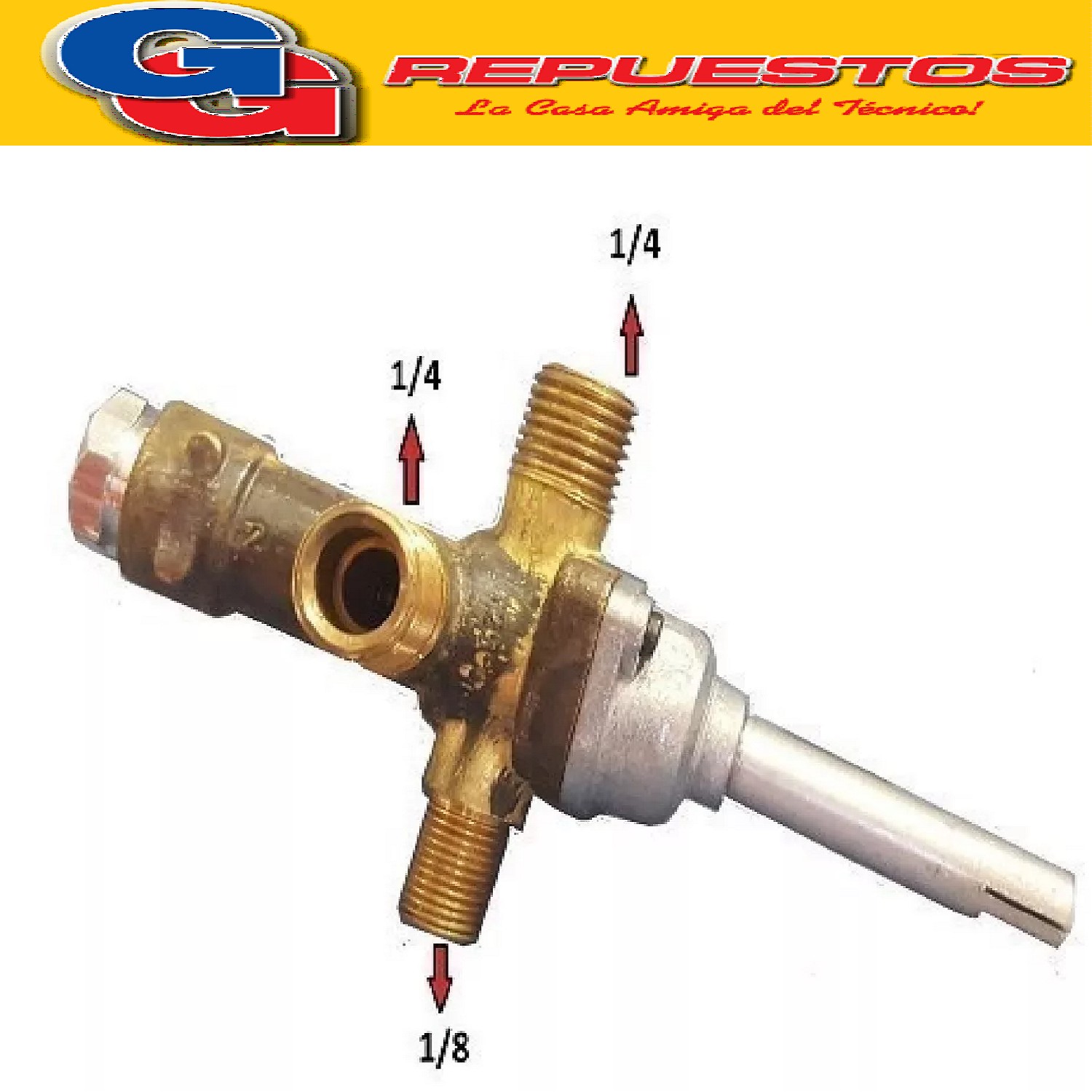 VALVULA ROBINETE DE SEGURIDAD CALEFACTOR TANDILTA CTZ  1/4 X 1/8 X 1/4 (COC 20) CTZ TANDILTA MOD ACTUAL / PERILLA / 1/4 VIROLA / 1/4 VIROLA / 1/8 VIROLA /  /