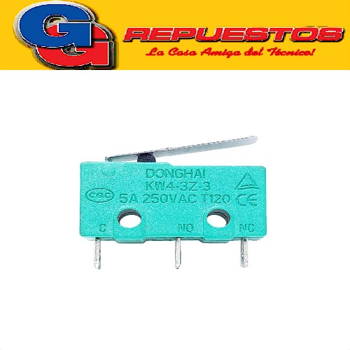 MICROSWITCH  3A 250V PARA CIRCUITO IMPRESO LEVA CORTA de 20 mm de largo, 10 mm de alto y 6 mm de ancho