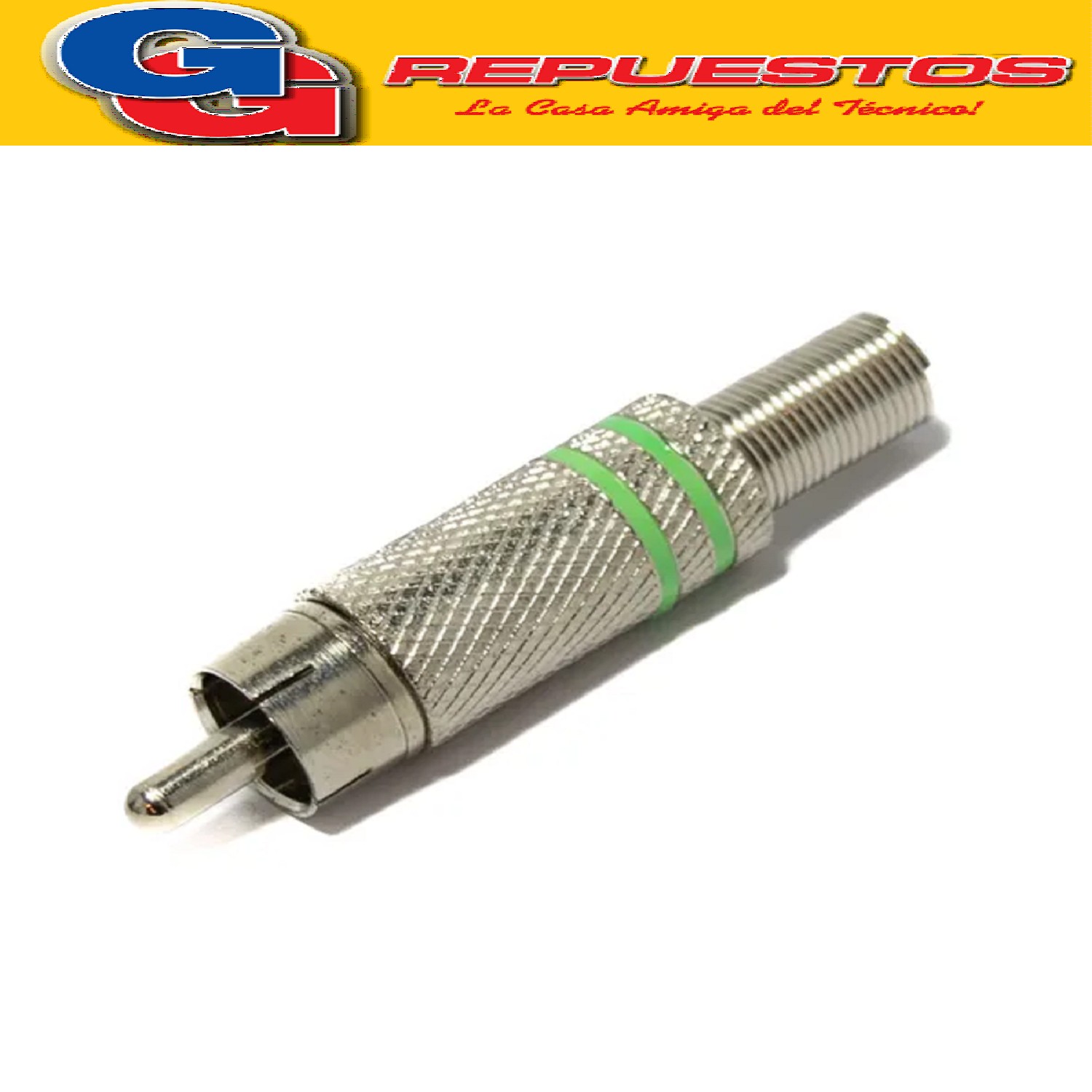 FICHA CONECTOR PLUG RCA VERDE METALICO C/Res. 6.5mm