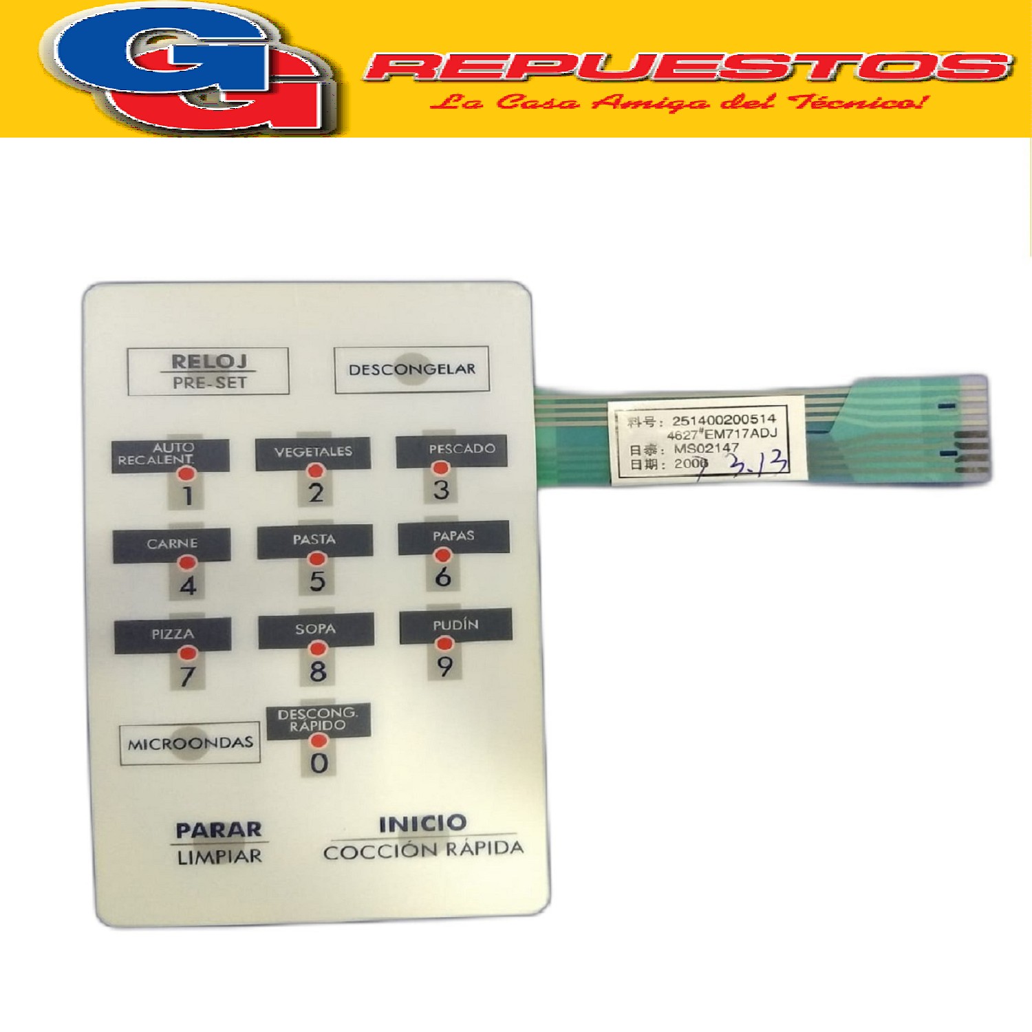 TECLADO MICROONDAS MO553 2514002005144621 EM717ADJ MS02147 2 006 3.13 WHITE WESTINGHOUSE