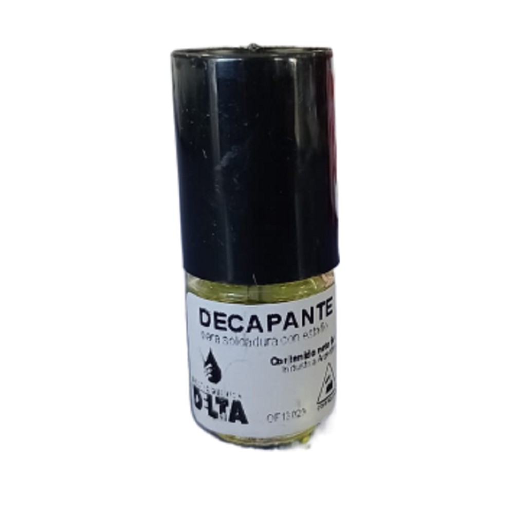 DECAPANTE SOLUCION ACUOSA SOLIDA PARA SOLDADURAS. ATACA EL OXIDO DE LA SUPERFICIE DE LOS METALES, PERMITIENDO QUE LA ALEACION DE ESTAÑO/PLOMO FLUYA LIBREMENTE SOBRE EL AREA DE CONTACTO.EVITA LA FORMACION DE OXIDO DURANTE EL PROCESO DE CALENTAMIENTO.