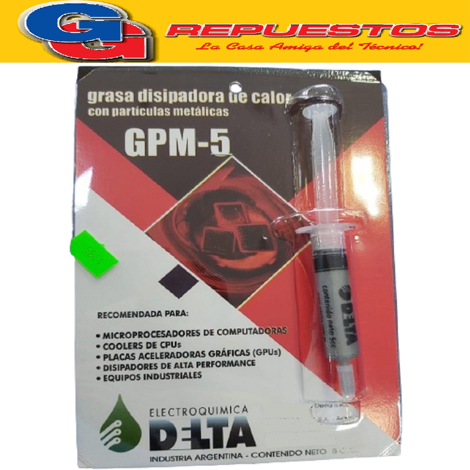 GPM-5 GRASA SILICONADA DISIPADORA TEMPERATURA CON PARTICULAS METALICAS/JERINGA 5 CC PASTA TERMICA