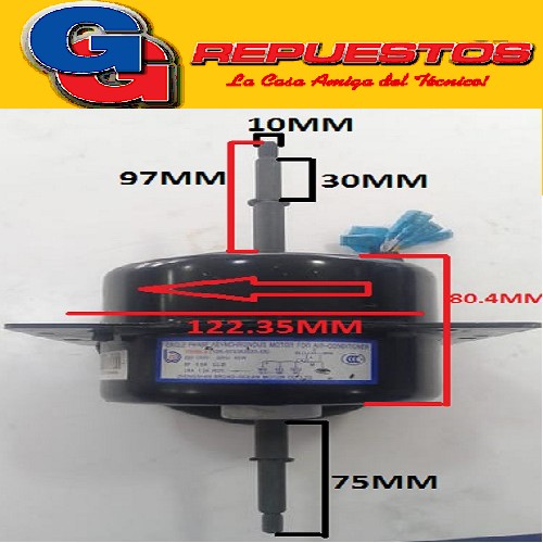 FORZADOR MOTOR CONDENSADOR AIRE ACONDICIONADO  YSK65-6 65W-0 ,57A-6 POLOS (DIAM. EJE 10MM / LARGO EJE DEL. 75MM / LARGO EJE TRAS. 97MM / DIAM. MOTOR 122.35MM / ALTO MOTOR 80.4MM) DOBLE EJE COMPACTO VENTANA