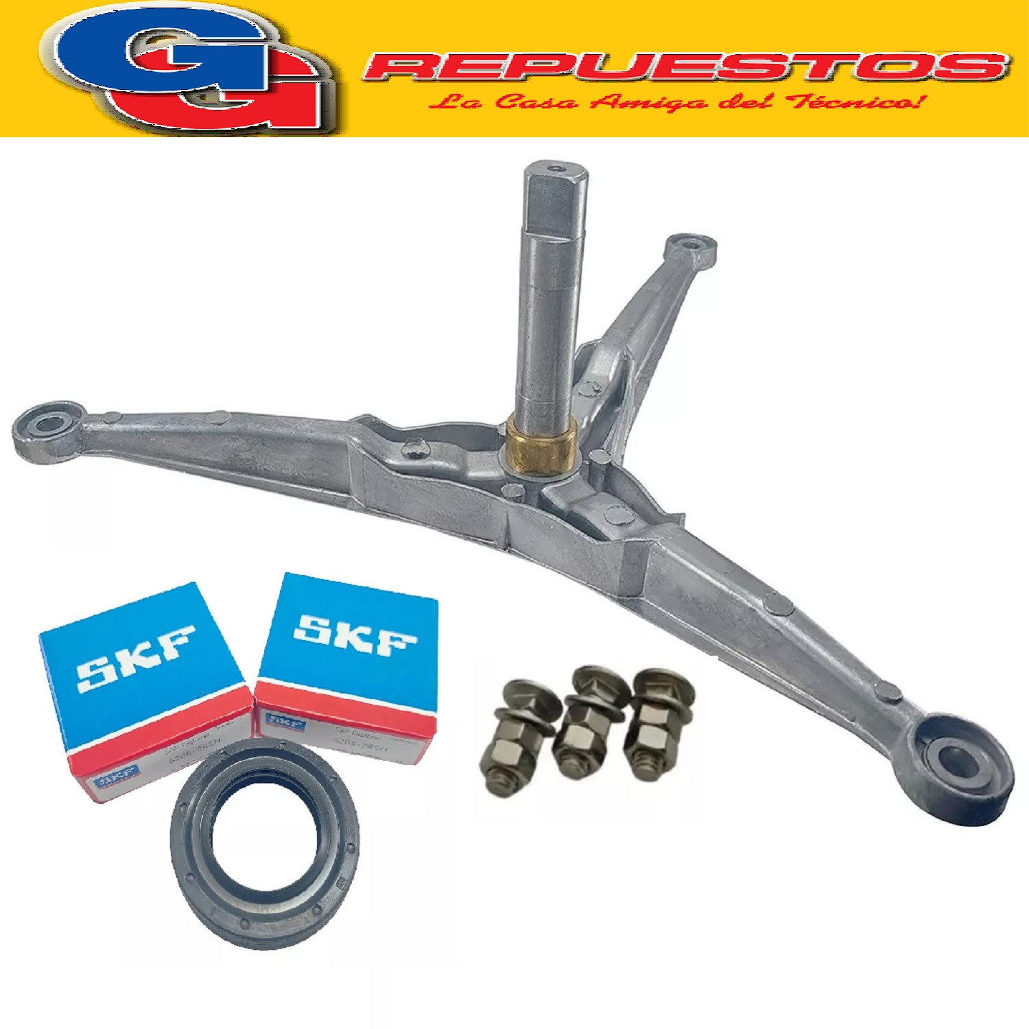 KIT EJE SOPORTE TAMBOR LAVARROPAS LONGVIE PUNTA CHATA 2 CARAS (C/BULON) 2 RULEMAN 6205 -SKF 2RS - RETEN  Y TORNILLOS- 512-515T-517WD-2412-2512-2515-2517-K7125-L613-L616-L815-LS817-L3613-3616-3815- LONGVIE L4815-LS4817-L5815-LS5817 T/ORIGINAL L4613-L4616-L4617
