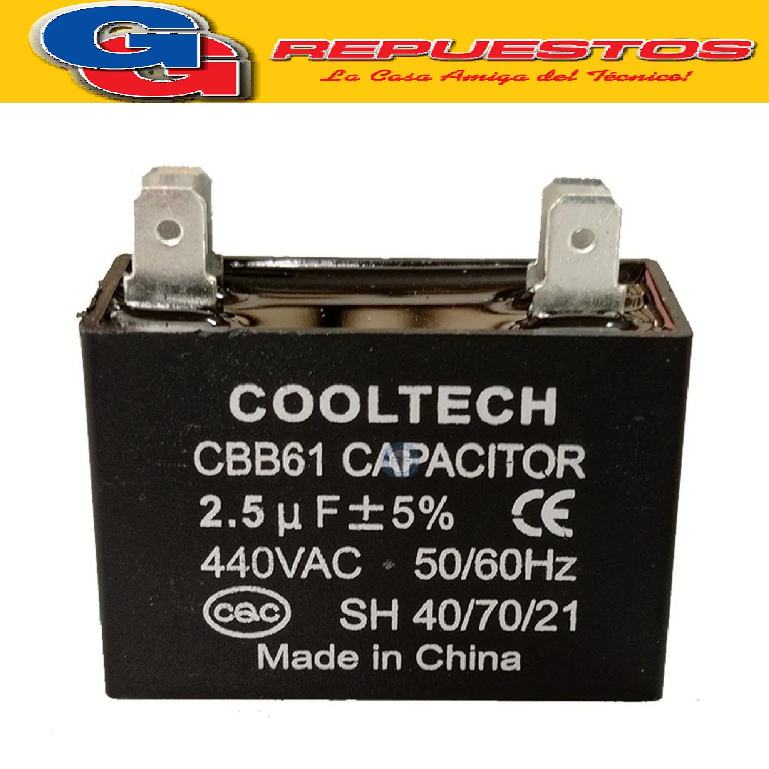 CAPACITOR 2.5uF X 450V CUADRADO CON PALAS 