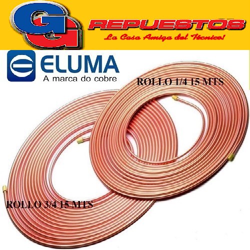 OFERTA COMBO CAÑOS DE COBRE ELUMA PARED 0.80 1 ROLLO 15 MTS  1/4 Y 1 ROLLO 3/4 15 MTS