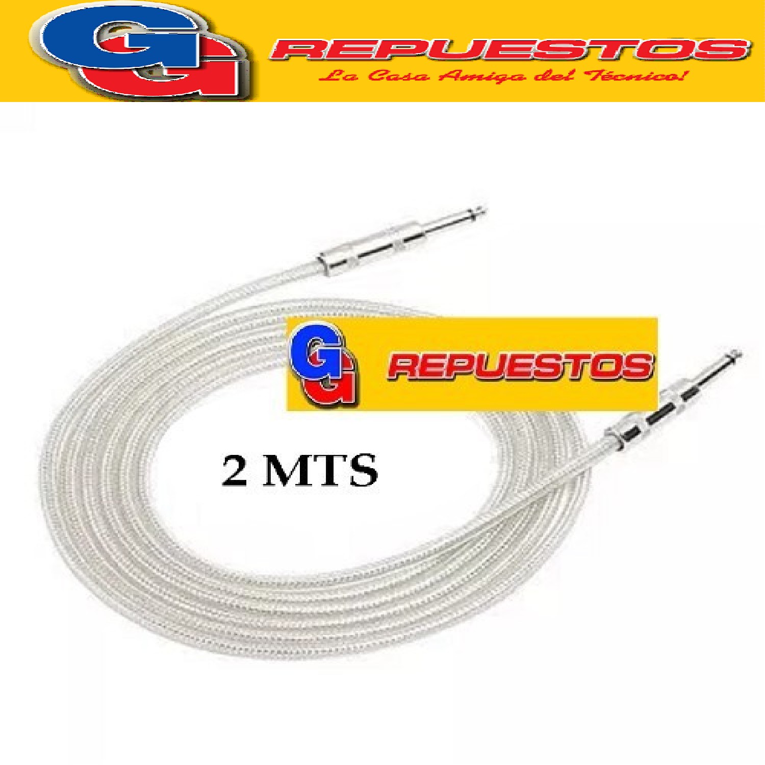 CABLE ARMADO PLUG MONO MALLADO 6.5mm A 6.5mm 2MTS - PARA AUD IO, GUITARRA, BAJO, TECLADO Y MAS