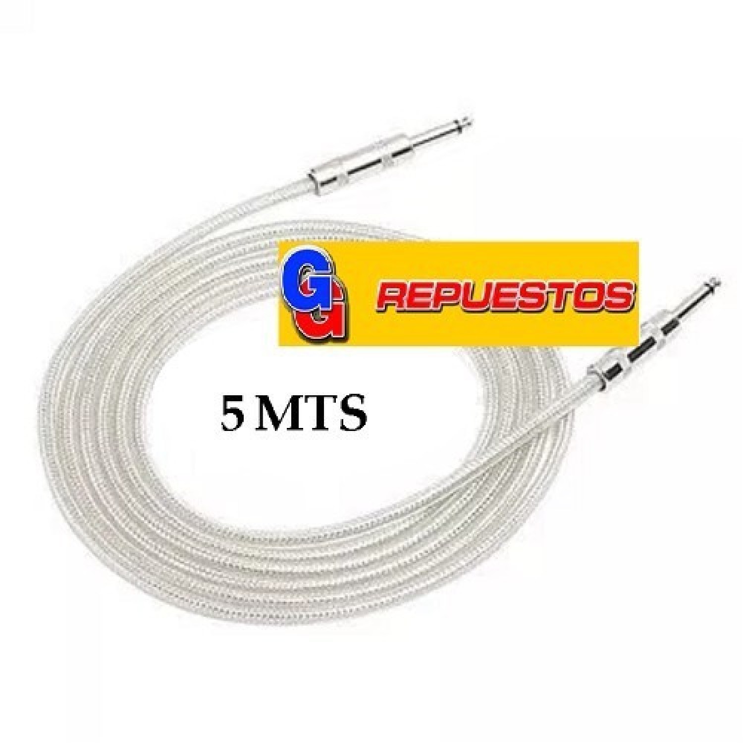 CABLE ARMADO PLUG MONO MALLADO 6.5mm A 6.5mm - 5 MTS PARA AUDIO, GUITARRA, BAJO, TECLADO Y MAS