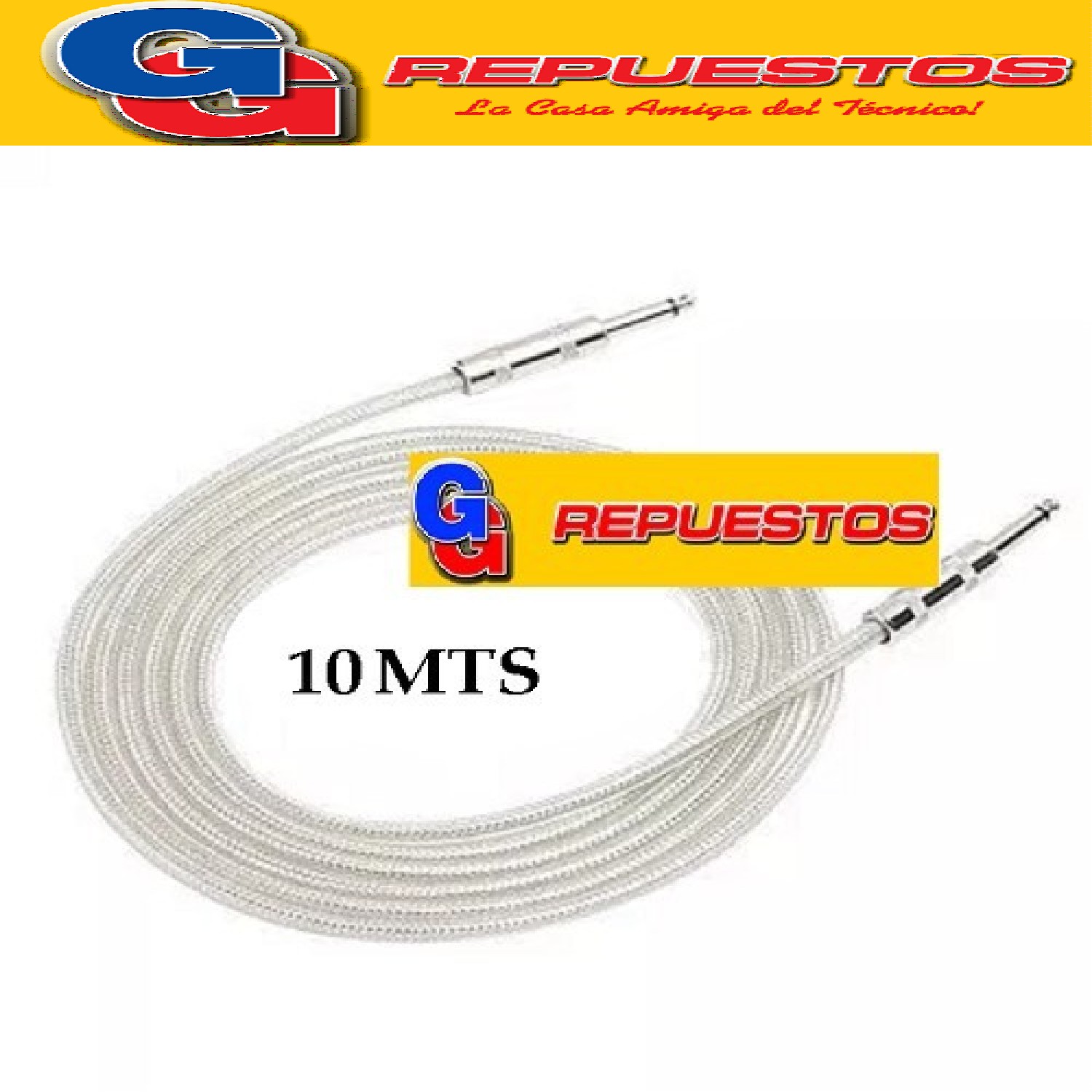 CABLE ARMADO PLUG MONO MALLADO 6.5 mm A 6.5mm - 10 MTS PARA  AUDIO, GUITARRA, BAJO, TECLADO Y MAS