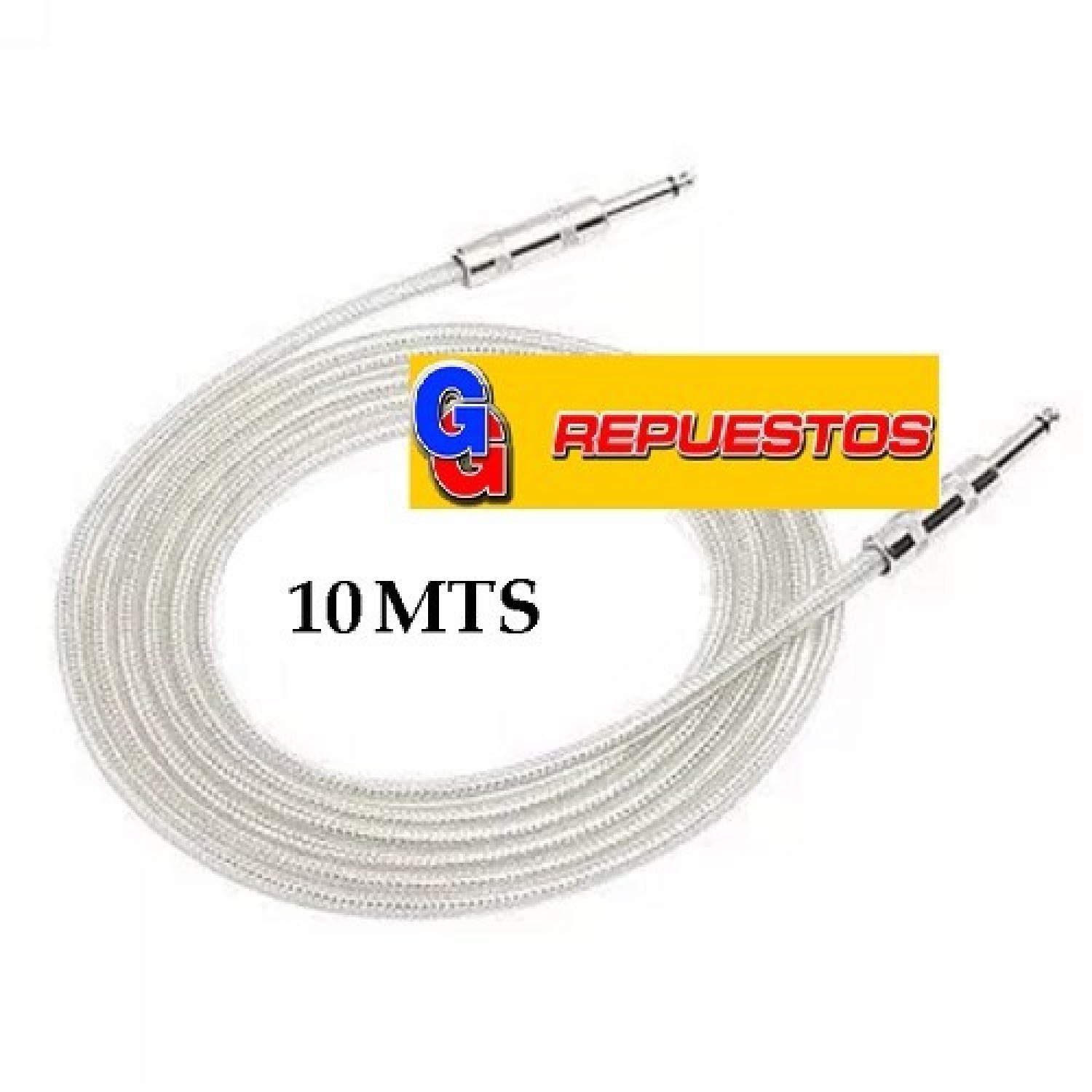 CABLE ARMADO PLUG MONO MALLADO 6.5 mm A 6.5mm - 10 MTS PARA AUDIO, GUITARRA, BAJO, TECLADO Y MAS