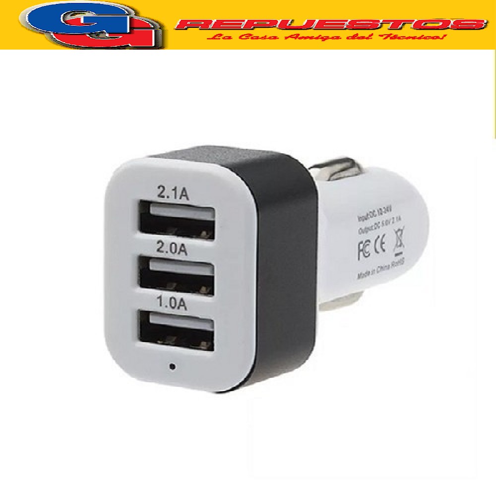 CARGADOR USB AUTO 3 SALIDAS (ENCENDEDOR) CELULAR