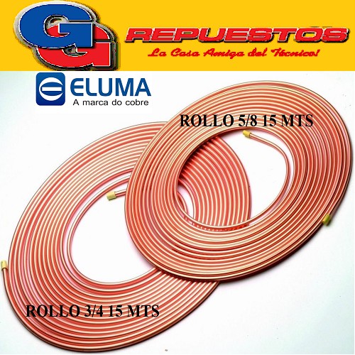 OFERTA COMBO CAÑOS DE COBRE ELUMA PARED 0.80 1 ROLLO 15 MTS  5/8 Y 1 ROLLO 3/4 15 MTS