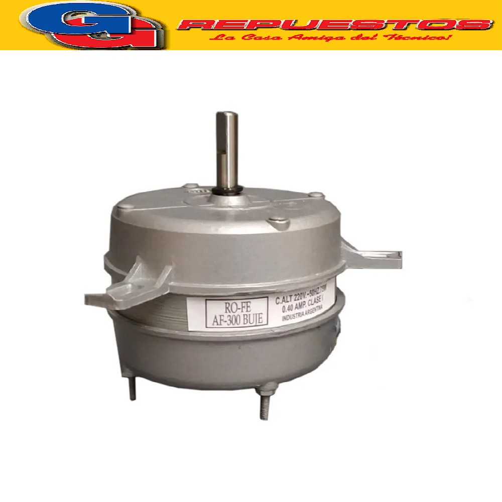 MOTOR FORZADOR REDONDO NACIONAL RO-FE PARA PALA DE 30CM CON  OREJA AF-300 BUJE C.ALT 220V .-50HZ.75W 0.40 AMP. CLASE 1 EJE 9.5 mm TIPO DICALL