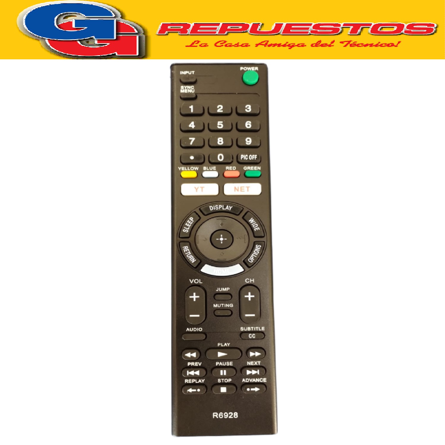 CONTROL REMOTO LED SMART COMPATIBLE CON SONY R6928 NETFLIX Y OUTUBEMLCD96 RCU-34