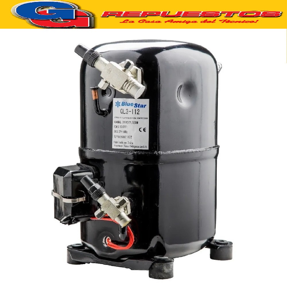 MOTOCOMPRESOR BLUESTAR 3.5HP QL374 BAJA TEMPERATURA PARA GAS R404 TRIFASICA COMPATIBLE CON R22