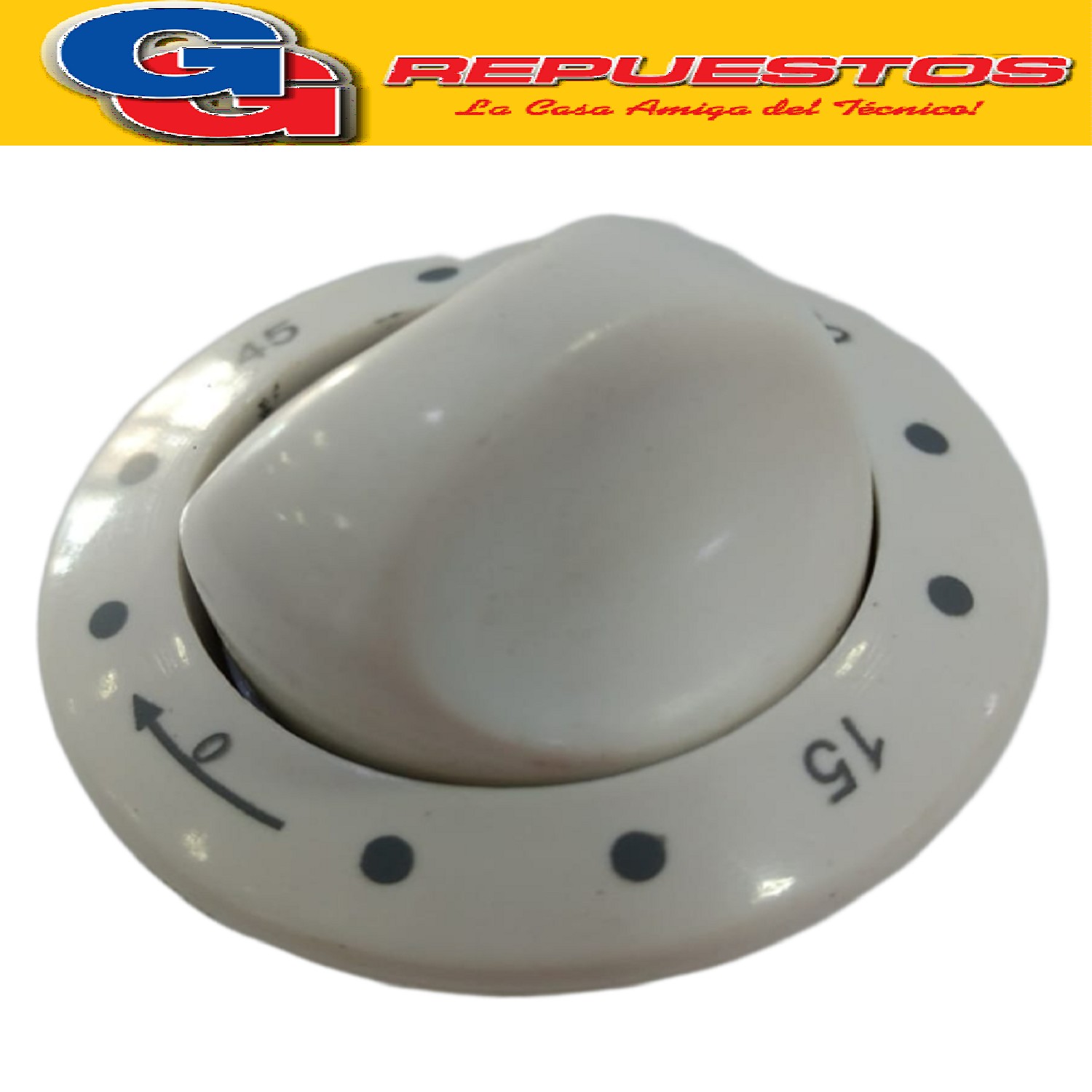 VOLANTE PERILLA RELOJ WESTINGHOUSE 2005 SERIADA BLANCA /     PERILLA CON ARO Y RESORTE / DIAMETRO DEL EJE 6 MM / PERILLA RELOJ O TIMER / DOMEC TF 2003 - MARTIRI 2004