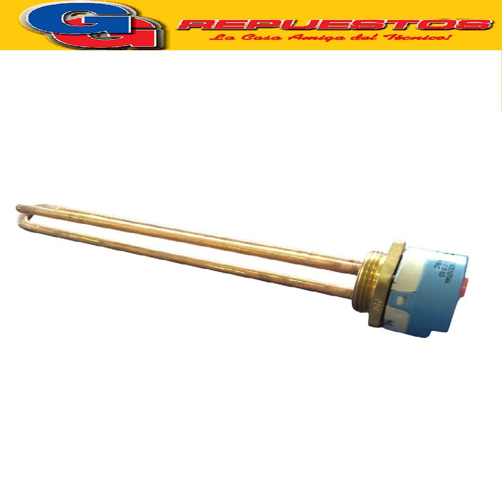 RESISTENCIA Y TERMOSTATO PARA TERMOTANQUE 1500 W. (KANETA) D IAMETRO DE LA ROSCA DE RESISTENCIA 41,5MM LARGO TOTAL CON TERMOSTATO INCLUIDO 318MM ROSCA 1 PULGADA Y 1/4