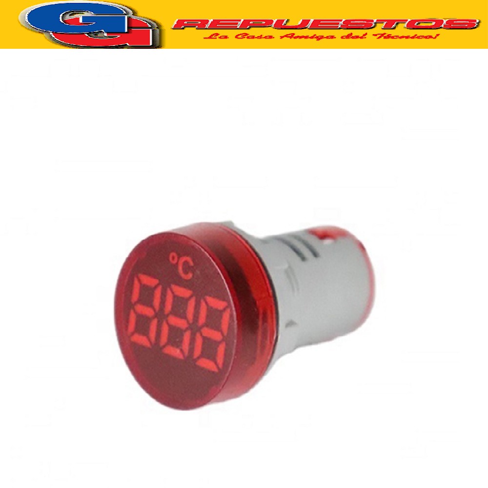 TERMOMETRO DIGITAL ROJO PARA TABLERO TEMP -20 A 199°C. DIAM  ETRO DE MONTAJE: 22MM. RANGO DE MEDICION DE AMPERES: AC 0-100 A. RANGO DE MEDICION DE VOLTAJE: AC 50-500V. PRECISION: 2%+-A. RESOLUCION DE PANTALLA: 1V. FRECUENCIA DE MUESTREO: 200MS/HORA. L