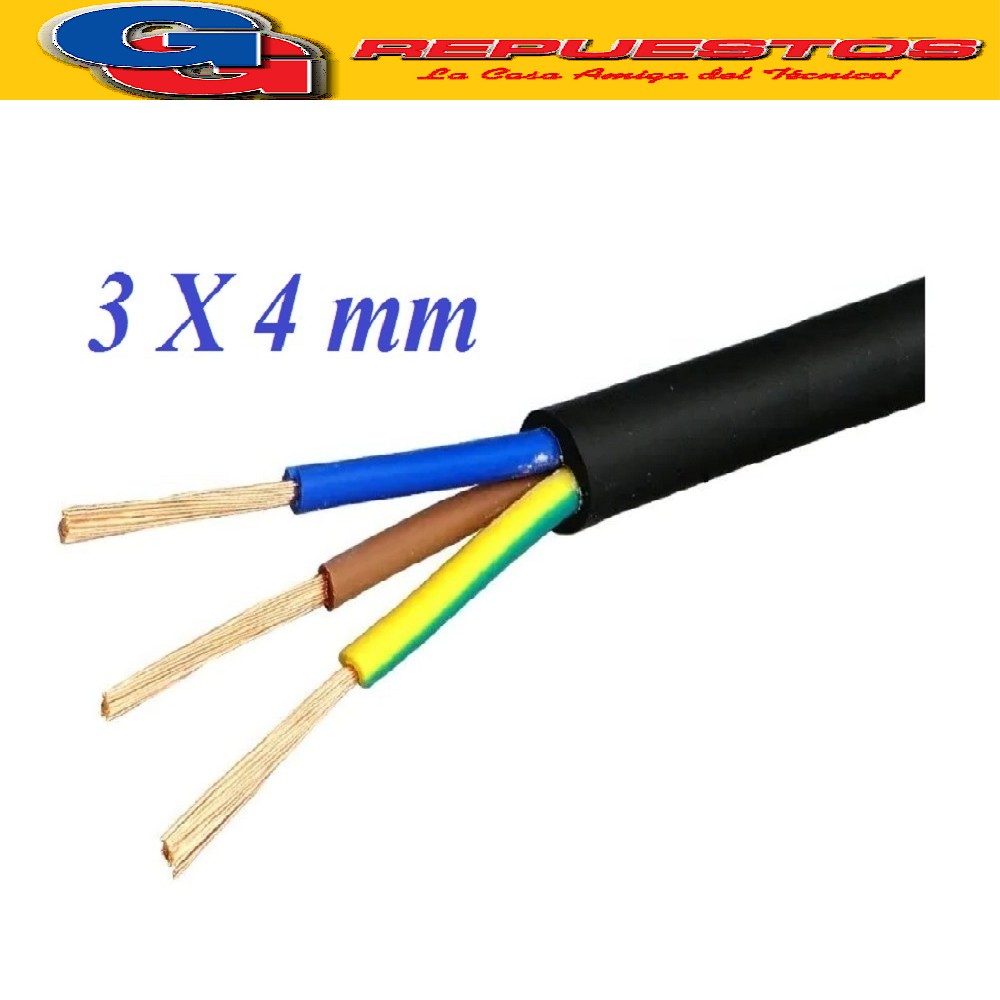 CABLE TPR TIPO TALLER 3 X 4mm POR METRO (ENVAINADO NEGRO)