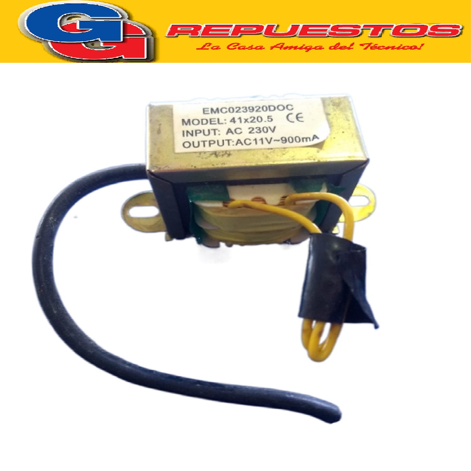 TRANSFORMADOR 230V A 11V 900mA MODELO 41X20.5 EMC023920DOC