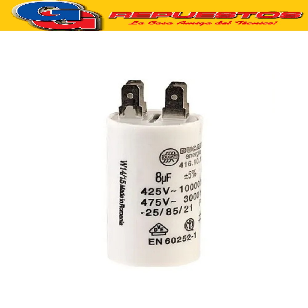 CAPACITOR 8uF CILINDRO  400- 450 V CON TORNILLO