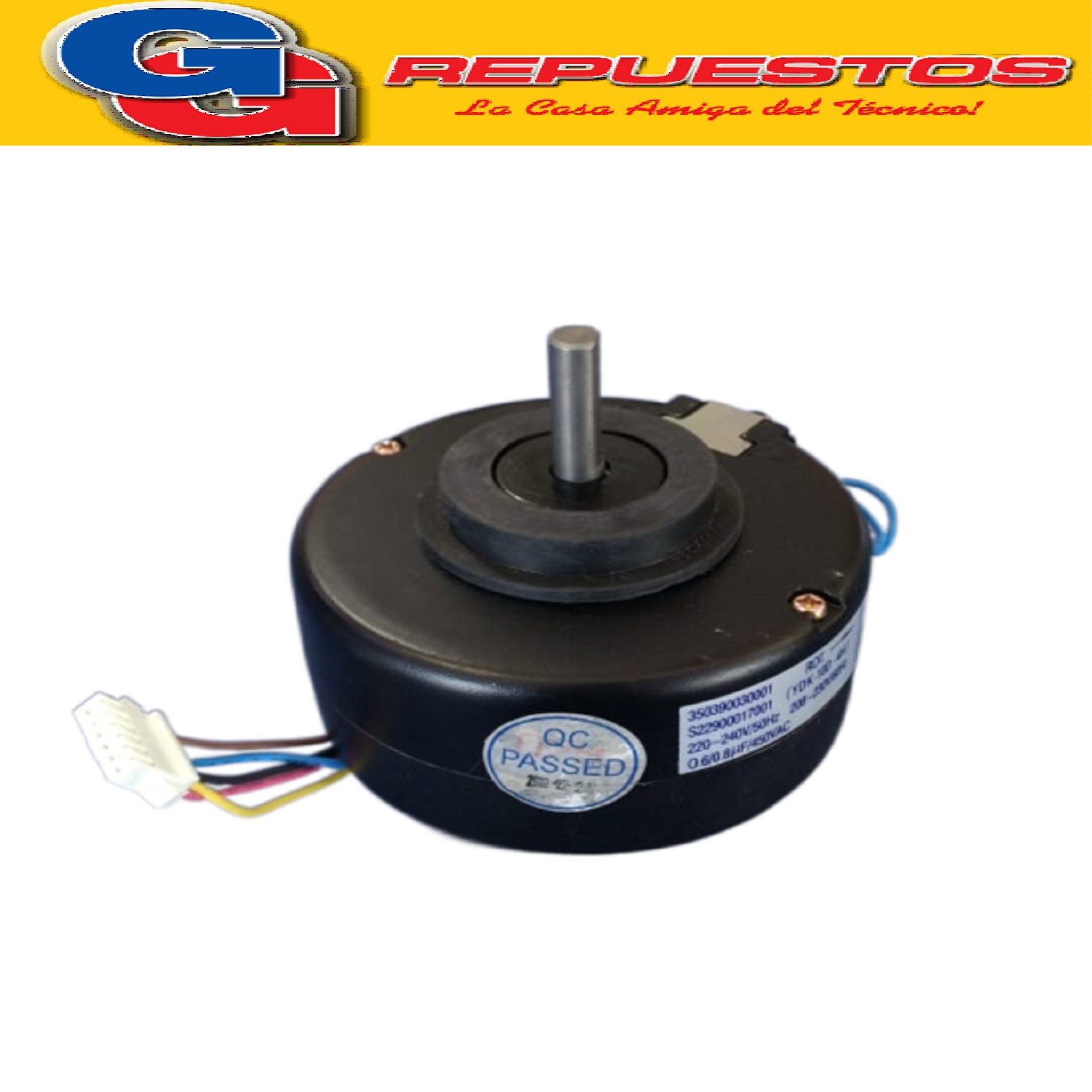 FORZADOR MOTOR EVAPORADOR AIRE ACONDICIONADO SPLIT YDK-10D-4 H GIRO ANTIHORARIO 208/230V 60Hz 220-240V/50Hz 0.6/0.8uF/450VAC 350390030001 S22900017001 CON 5 CABLES Y FICHA EJE 8MM MEDIA CAÑA