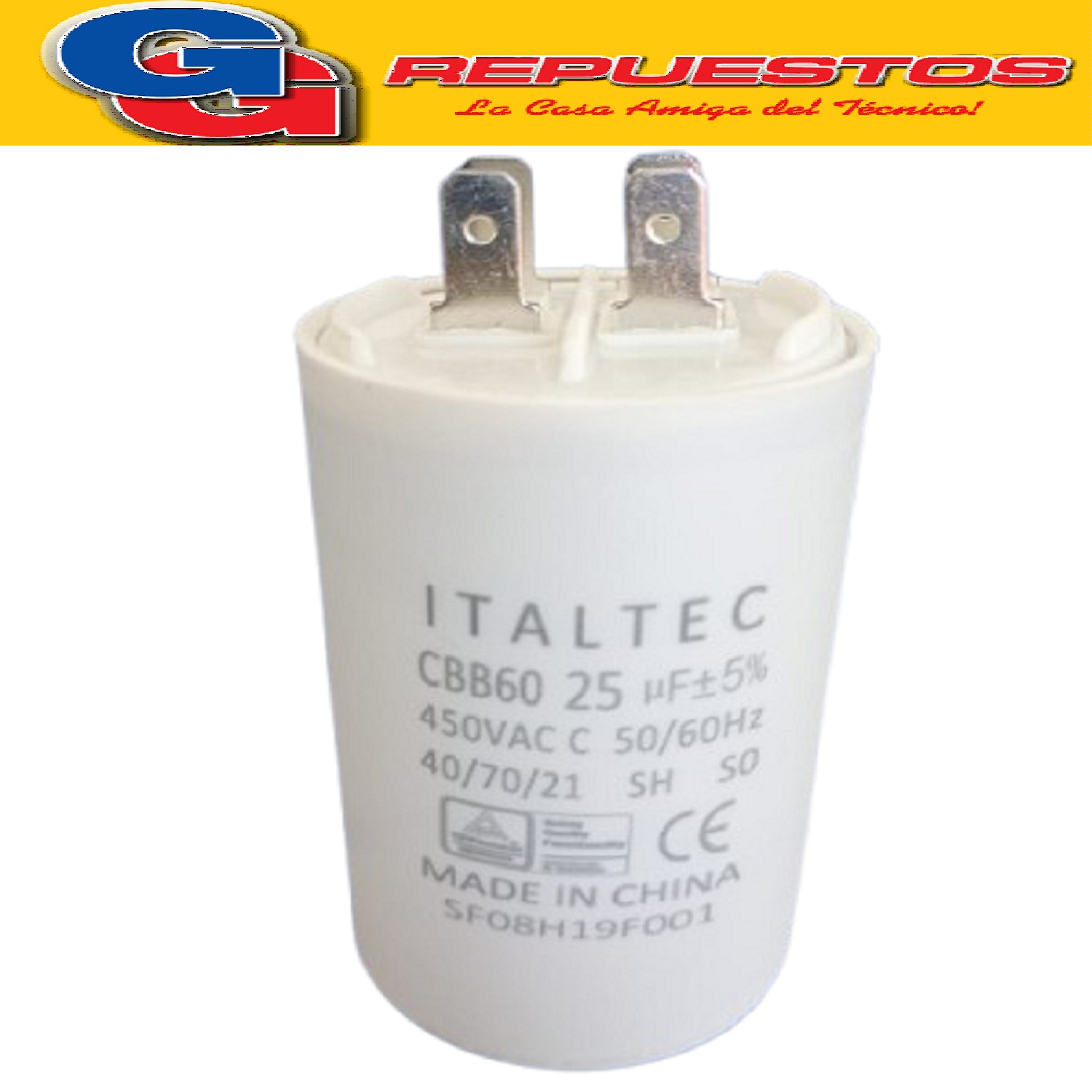 CAPACITOR 25uF CILINDRO S/TORNILLO (AC&C) 400 VCA VARLEY LEY DEN