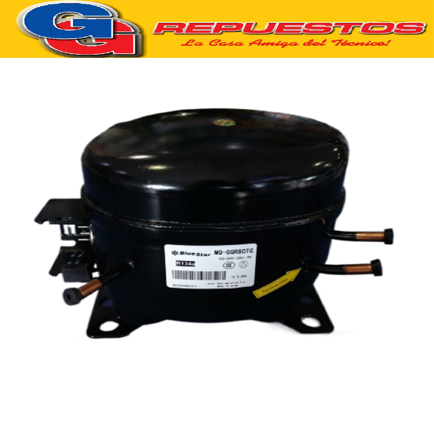 MOTOCOMPRESOR BLUESTAR 1/4+HP MQGQR80TG PARA GAS R134 DE 680 W CON CAPACITOR DE 50uF