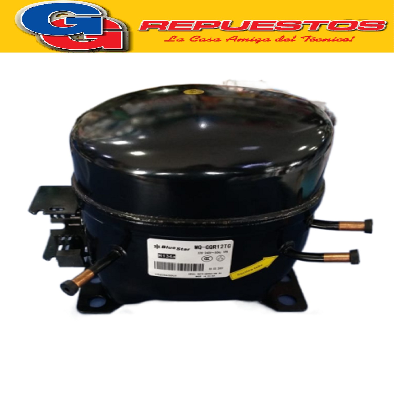 MOTOCOMPRESOR BLUESTAR DE 1/2HP MQGQR12TG DE 1250W PARA GAS  R134 CON CAPACITOR