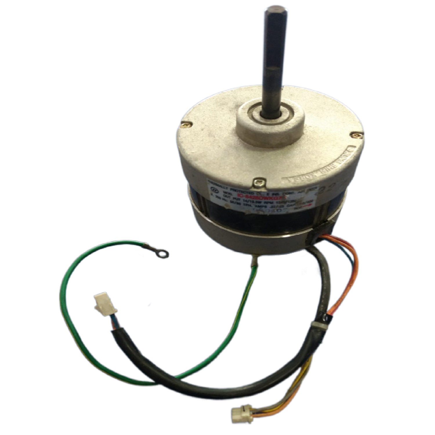 FORZADOR MOTOR EVAPORADOR AIRE ACONDICIONADO IC-8428DWKG7A   14/19.5W 1245/1380 RPM 200V. 50/60HZ 1PH. 22/25A. CAPACITOR 1UF, DIAMETRO DEL EJE 8MM. PARA SPLIT