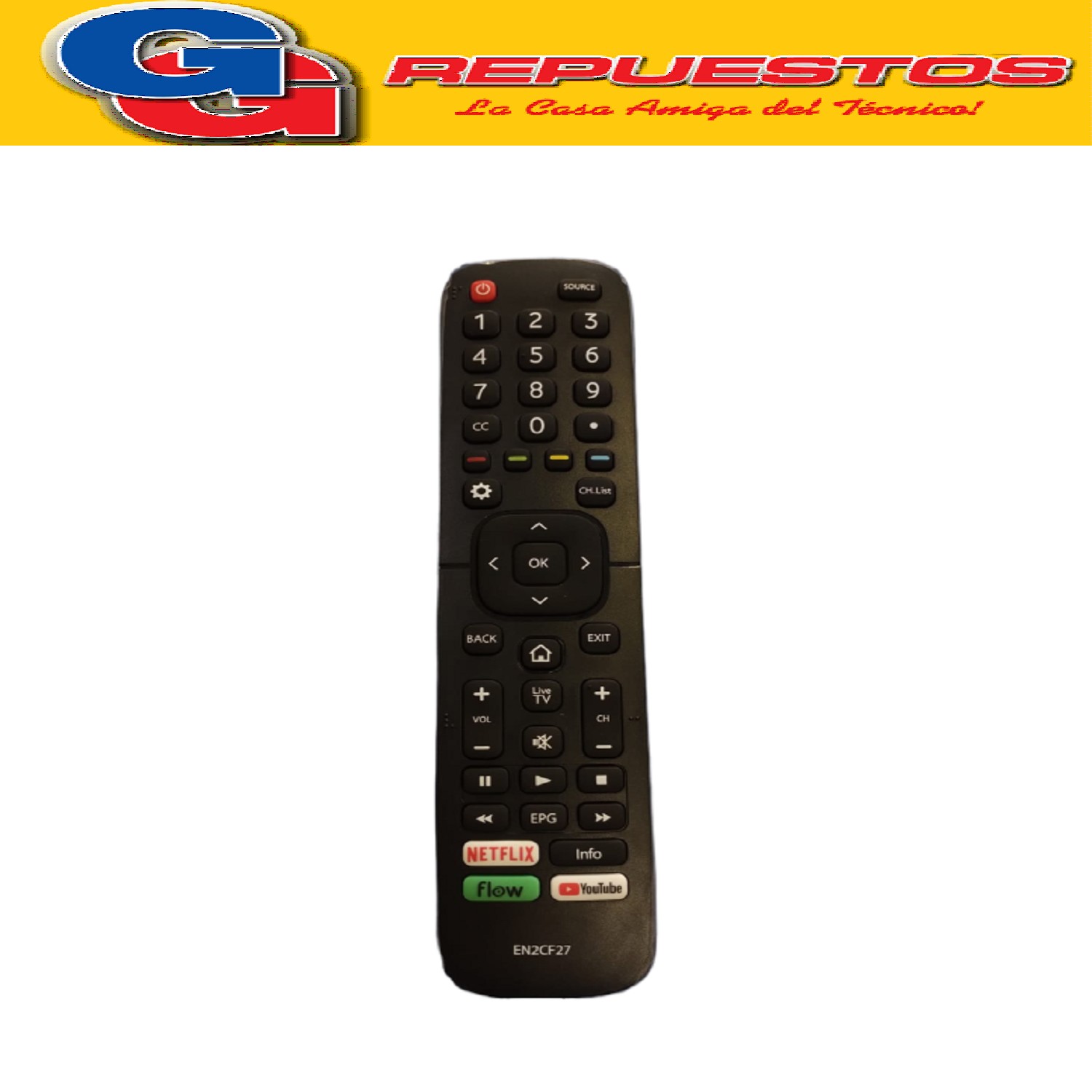 CONTROL REMOTO EN2CF27 COMPATIBLE SMART NOBLEX ORIGINAL TV   VARIAS MARCAS HISENSE ILO SANYO ADMIRAL JVC ETC R6861. MODELOS:DJ32X5000 DJ43X5100 DJ50X6100 DJ43X6500 DJ50X6500 DJ65X650 