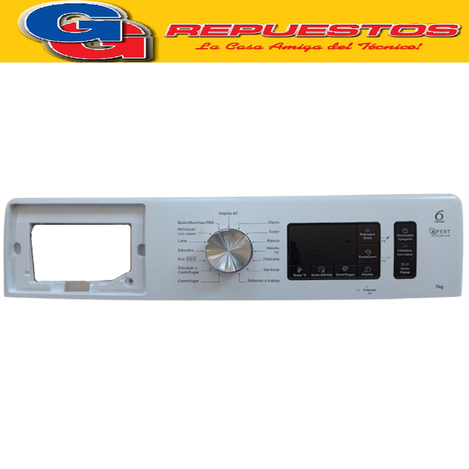 PANEL COMANDO CON PLAQUETA LAVARROPAS WHIRLPOOL 7KG WNQ70AB  ORIGINAL 6TH SENSE EXPERT INVERTER CON 15 PROGRAMAS 7KG 1200 rpm