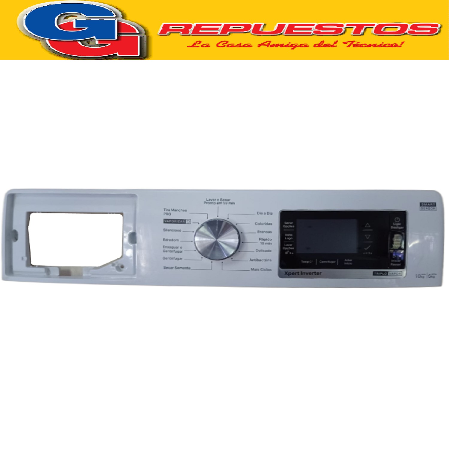 PANEL COMANDO CON PLAQUETA LAVASECARROPAS WHIRLPOOL 10KG 6KG ORIGINAL 6TH SENSE EXPERT INVERTER CON 15 PROGRAMAS 10KG DE LAVADO 6KG DE SECADO SMART SENSOR BRASILERO W11543948 W11534641 W11559928 W11616237