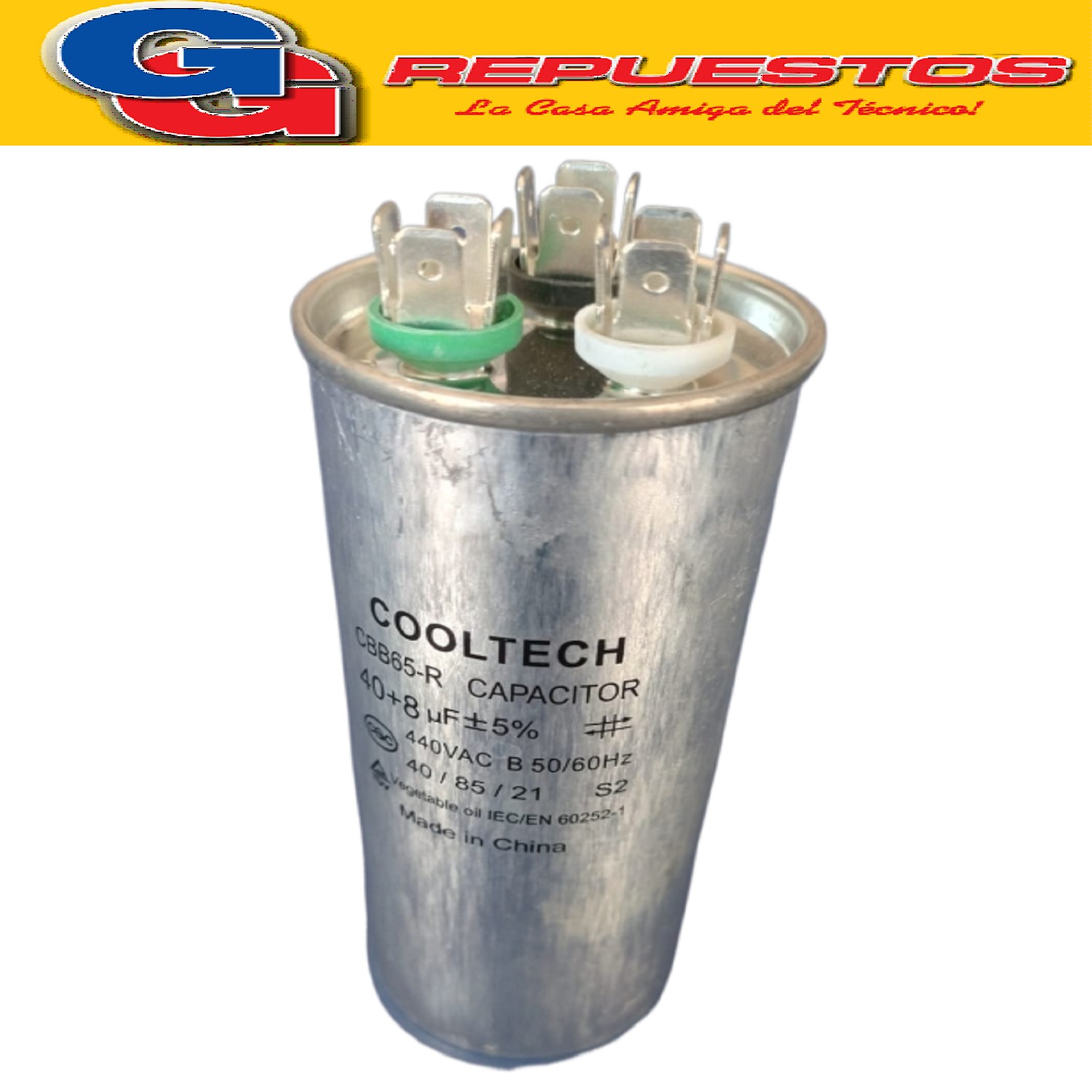 CAPACITOR DUAL DOBLE COOLTECH 40uf + 8uf 440VAC PARA AIRE AC ONDICIONADO