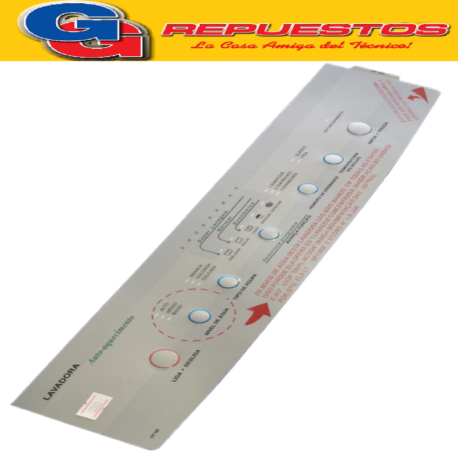 PANEL SERIGRAFIADO DE MANDOS LAVARROPAS ESLABON DE LUJO  AWR 680 /2/3 `PORTUGUES GRIS  43.80cm de largo 000489670 (WHIRLPOOL ARG.) 480145217175 (WHIRLPOOL) Produttore: Brasil CP 340/ CP340 (7210007) Alado (7220611)