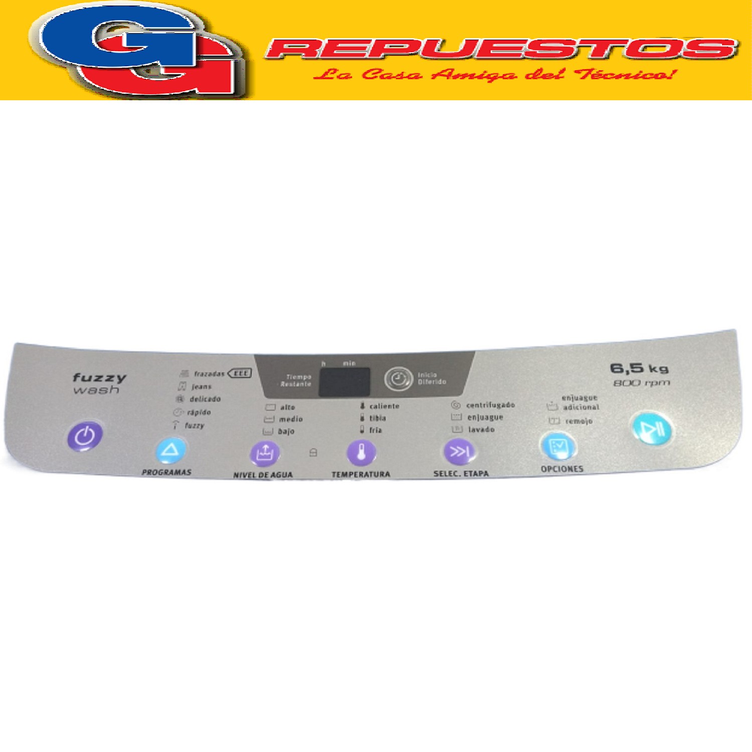 MEMBRANA DE PLACA LAVARROPAS ELECTROLUX MIRIAM FUZZY WASH  SERIGRAFIA /PANEL CONTROL CON DISPLAY ORIGINAL Cod.Origen: 2360786 (GAFA-ELECTROLUX) PLACA MEMBRANA MIRIAM