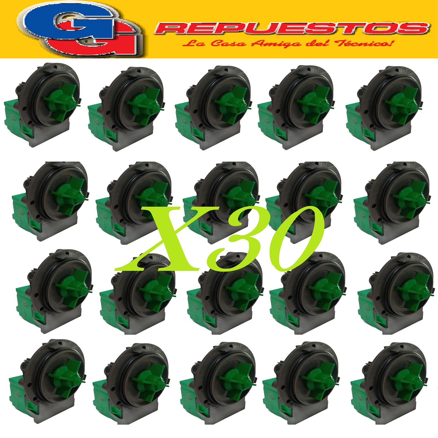 KIT OFERTA CAJA DE 30 UNIDADES BOMBA EMICOL 30W VERDE MOTOR ELECTROBOMBA EMICOL SOLO PARA LAVARROPAS AUTOMATICOS CON TORNILLOS INDUSTRIA BRASILERA , MOTOR DE DESAGOTE LAVARROPAS PARA DREAN, SAMSUNG, LG, GAFA, ELECTROLUX, PATRICK, MABE, GENERAL ELECTRIC, AURORA, PATRIOT, ESLABON DE LUJO, WHIRLPOOL, STANDAR ELECTRIC, CANDY,