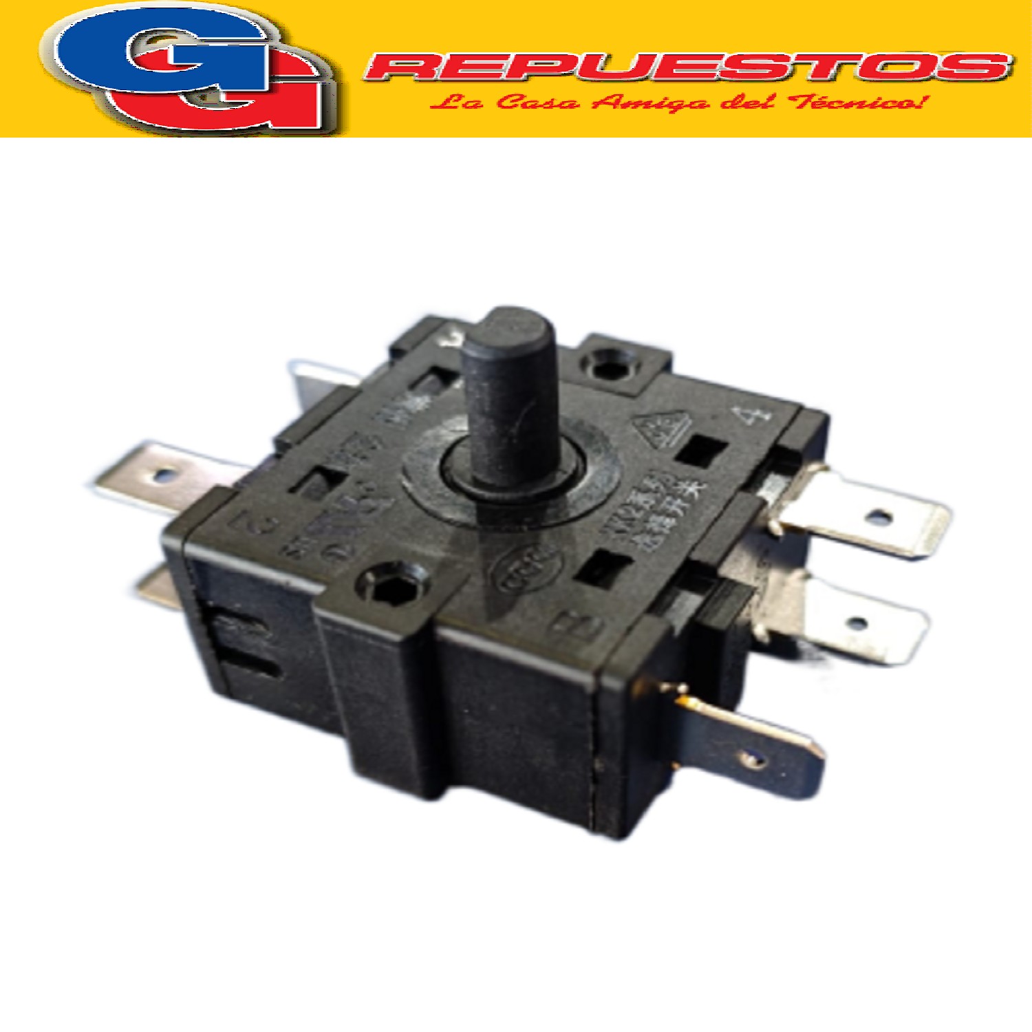 LLAVE ROTATIVA SELECTORA PARA CALOVENTOR LILIANA COMPATIBLE  CON LOS MODELOS CFH510 / CFH450 / CFI850 4 POSICIONES 6 CONTACTOS 250V 15A EJE 6MM MEDIA CAÑA ZZCC4786