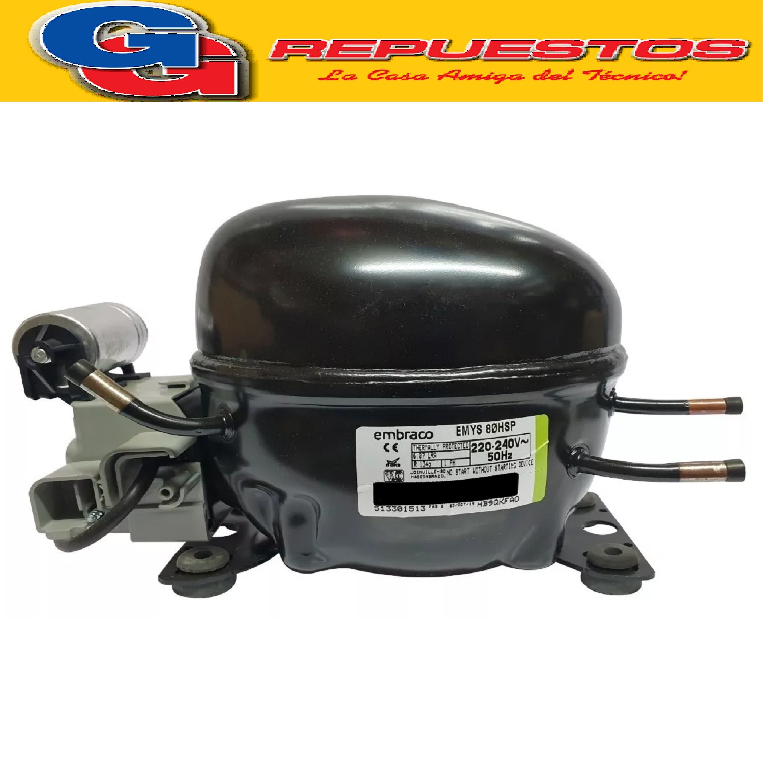 MOTOCOMPRESOR 1/4+ HP EMBRACO EMYS80HSP R134 EGAS80HLR  FFI75HAK 134- 1/4+ -R134 172f/h