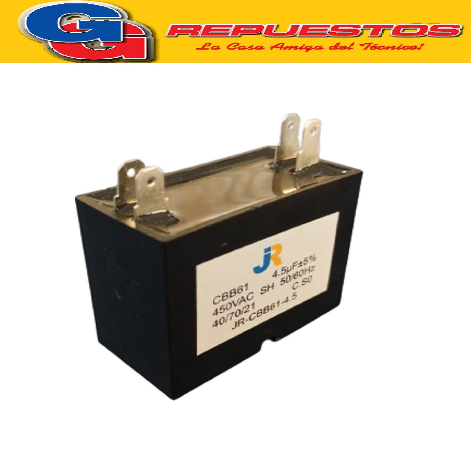 CAPACITOR 4.5uf 450V CUADRADO CON PALAS 