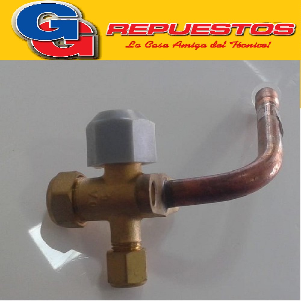 ROBINETE LLAVE SERVICIO PARA SPLIT 3/8  CON VALVULA DE CARGA  R22  CURVA