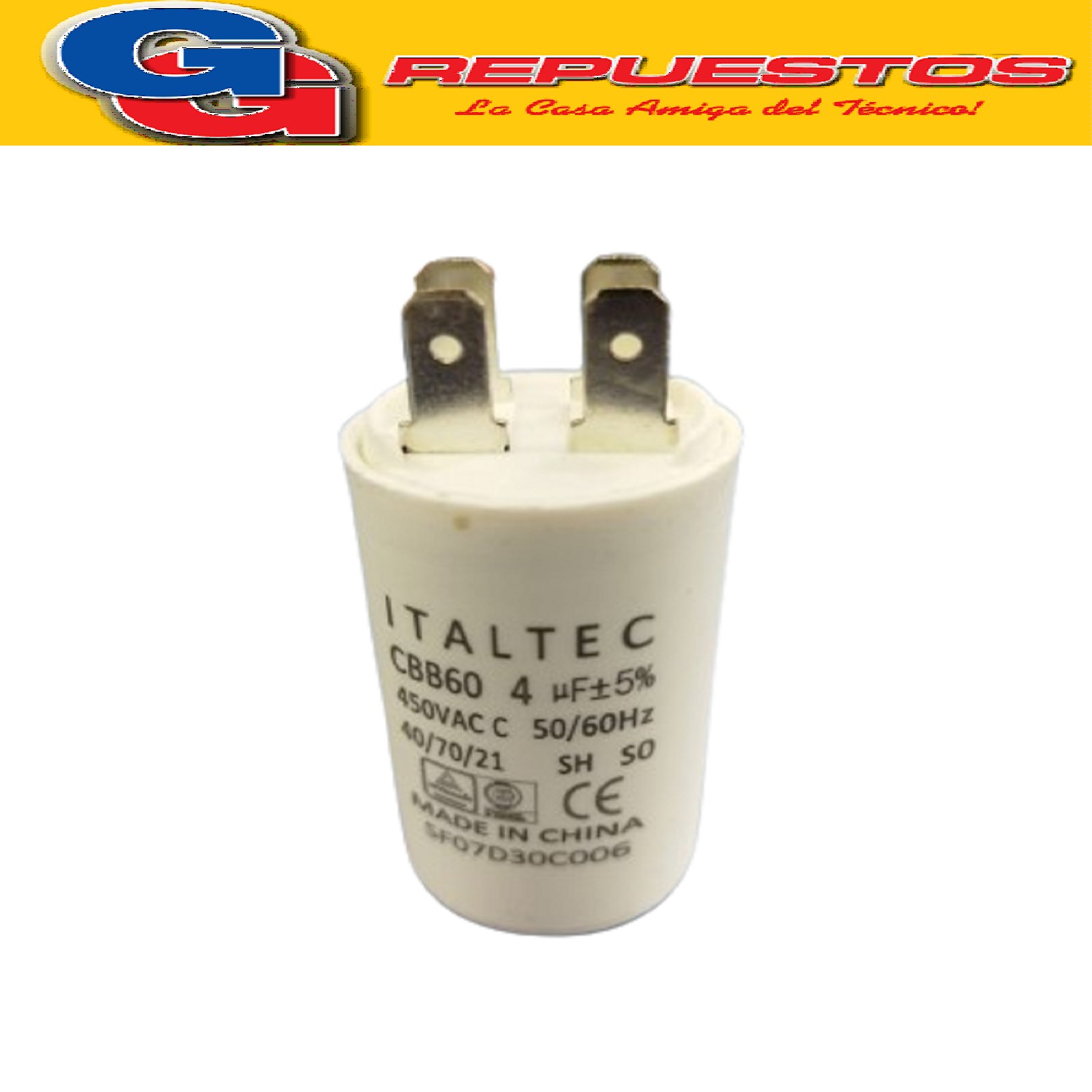 CAPACITOR 4uF CILINDRO S/TORNILLO ISATECH CHINO