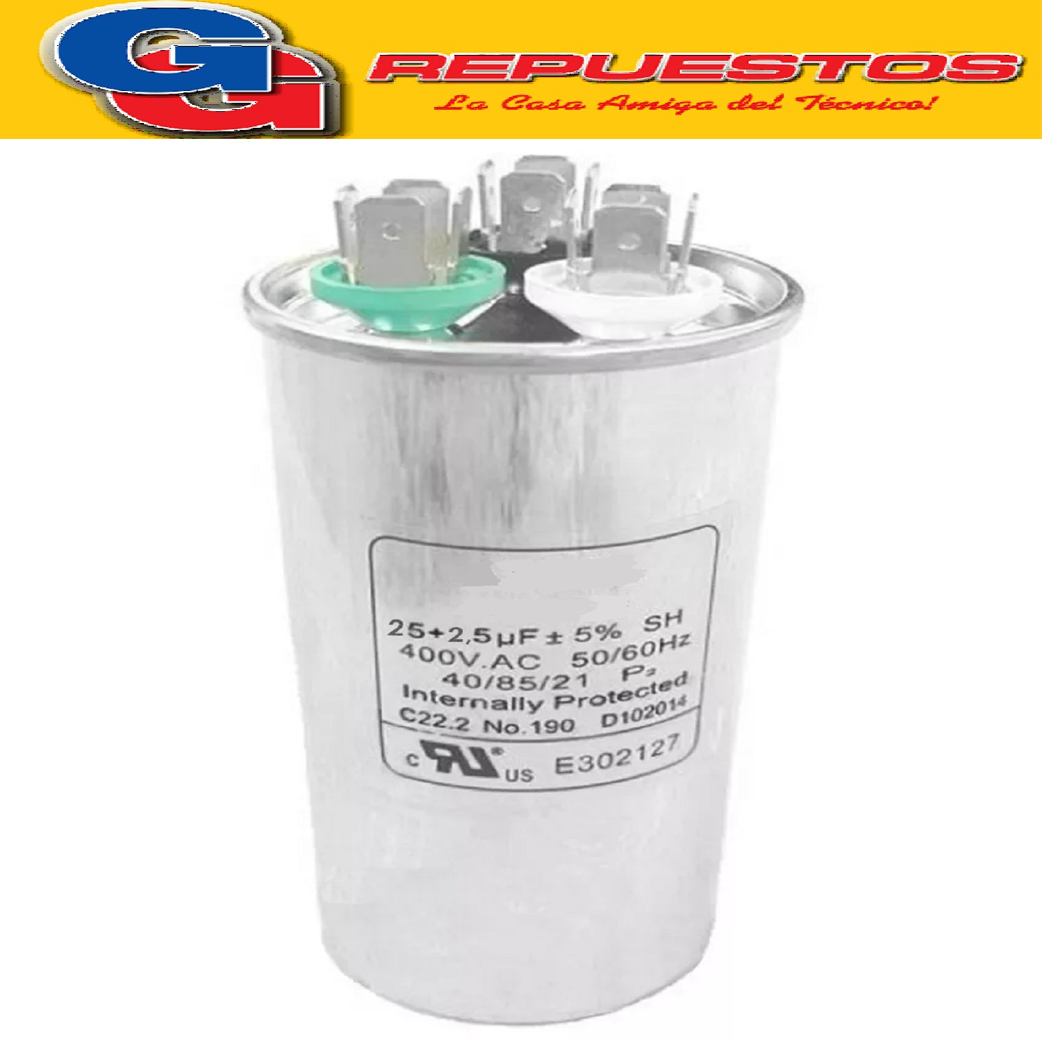 CAPACITOR DUAL DOBLE SICAP 25 + 2.5 PARA AIRE ACONDICIONADO