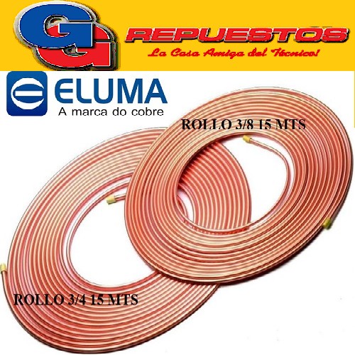 OFERTA COMBO CAÑOS DE COBRE ELUMA PARED 0.80 1 ROLLO 15 MTS  3/8 Y 1 ROLLO 3/4 15 MTS