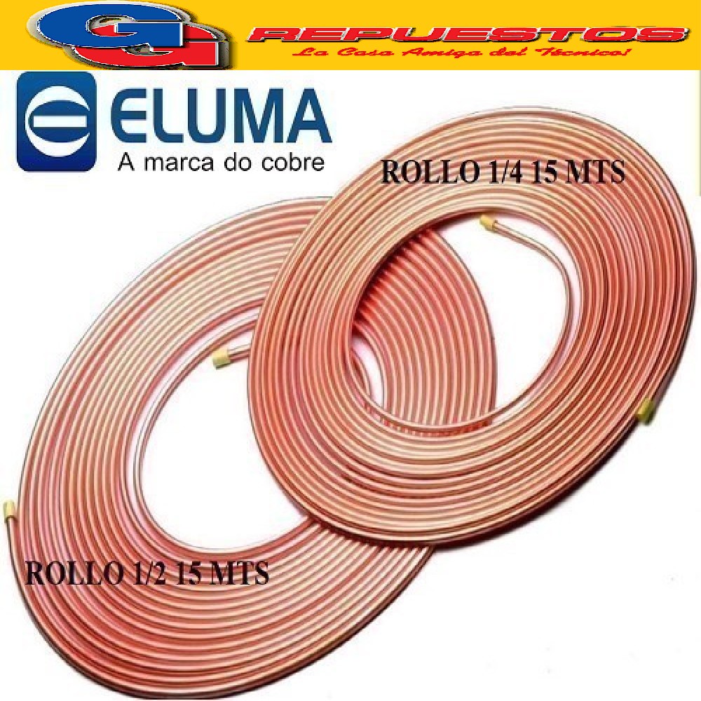 OFERTA COMBO CAÑOS DE COBRE ELUMA PARED 0.80 1 ROLLO 15 MTS  1/4 Y 1 ROLLO 1/2 15 MTS