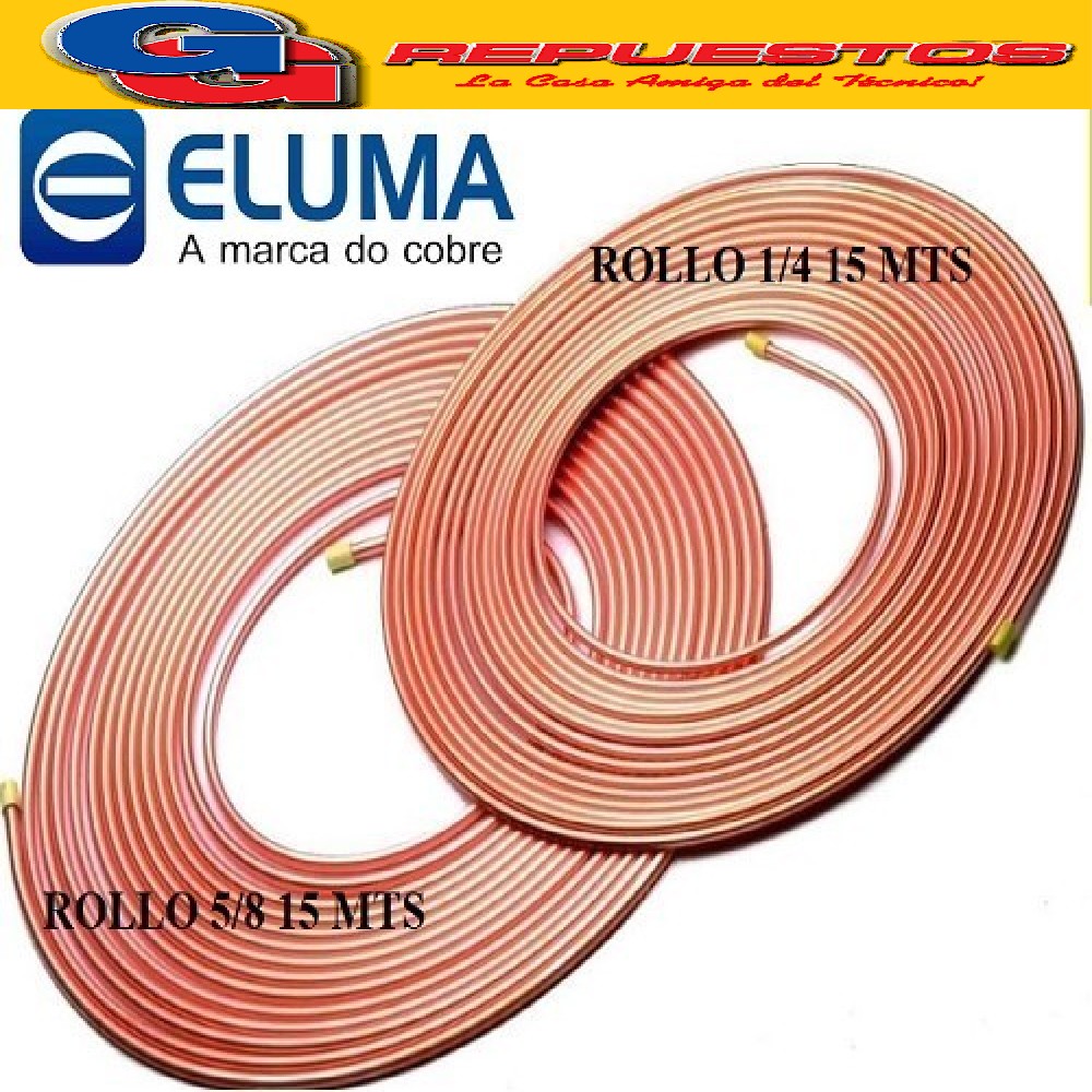 OFERTA COMBO CAÑOS DE COBRE ELUMA PARED 0.80 1 ROLLO 15 MTS  1/4 Y 1 ROLLO 5/8 15 MTS